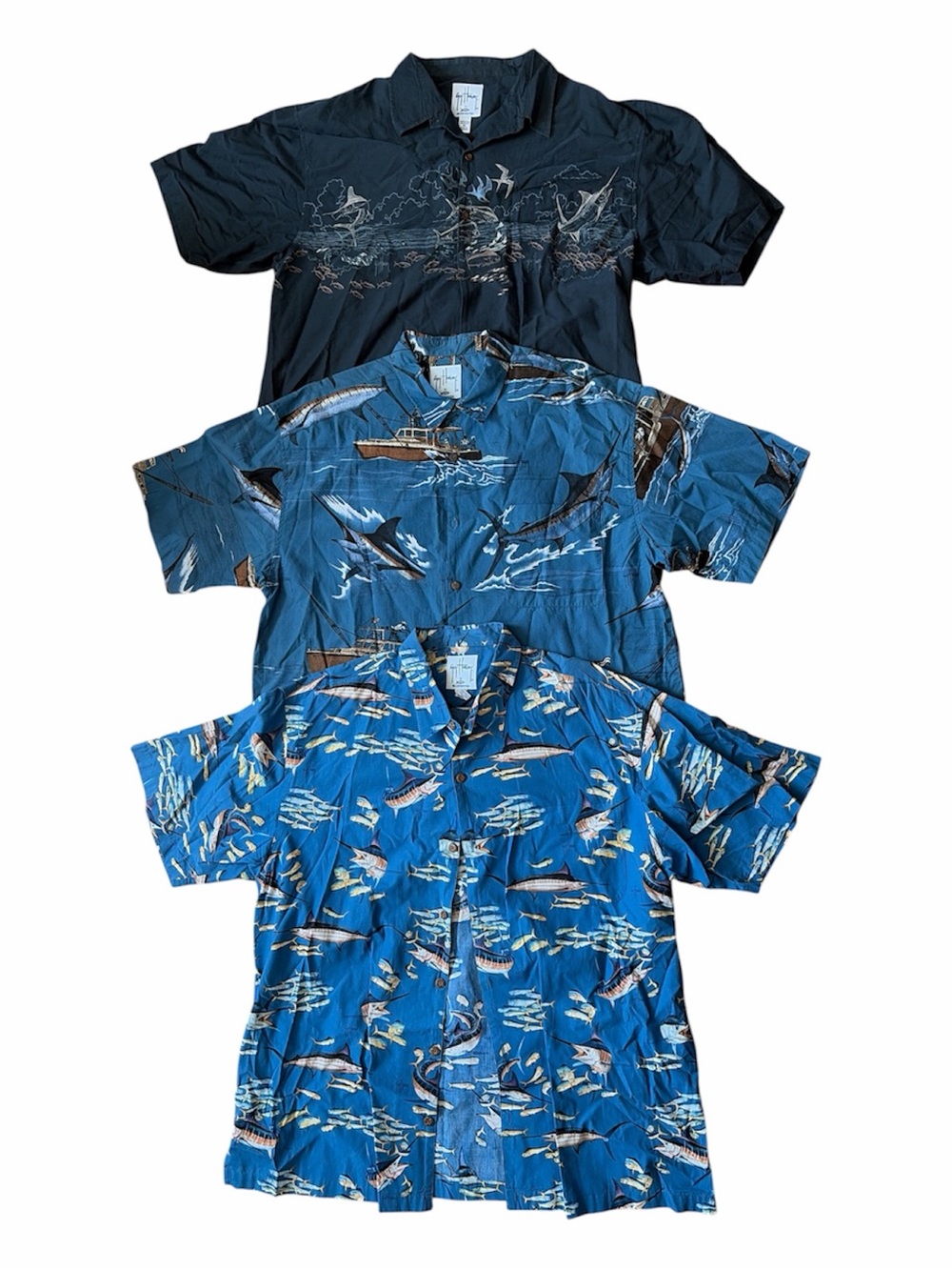 Lot of 3 Guy Harvey fish short sleeve button up tshirts all size 2X